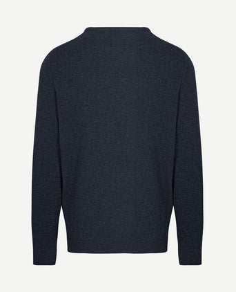 Pullover v-hals merinowol donkerblauw