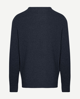 Pullover v-hals merinowol donkerblauw