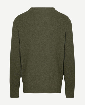 Pullover v-hals merinowol olijfgroen