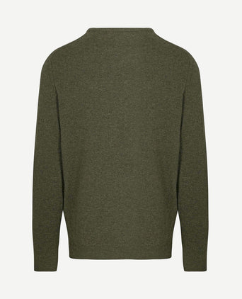 Pullover v-hals merinowol olijfgroen