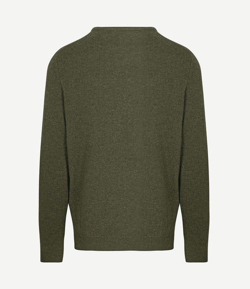 Pullover v-hals merinowol olijfgroen