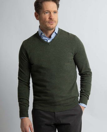 Steppin' Out pullover v-hals merinowol olijfgroen | Regular-fit