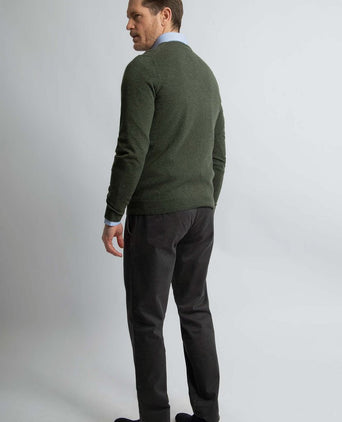 Pullover v-hals merinowol olijfgroen