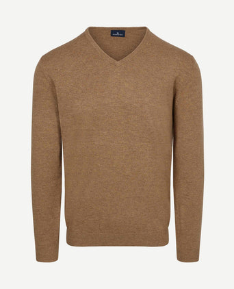 Pullover v-hals merinowol praline