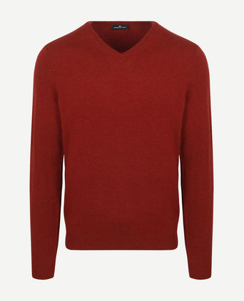 Pullover v-hals merinowol rood