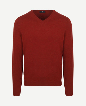 Pullover v-hals merinowol rood