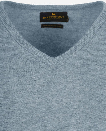 Pullover v-hals merinowol sky blue