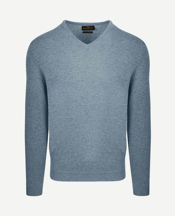 Pullover v-hals merinowol sky blue