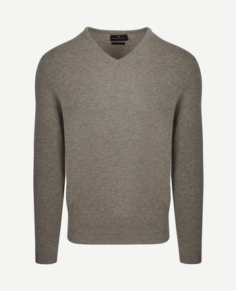 Pullover v-hals merinowol taupe