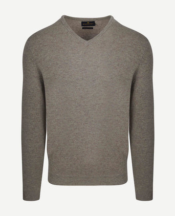 Pullover v-hals merinowol taupe