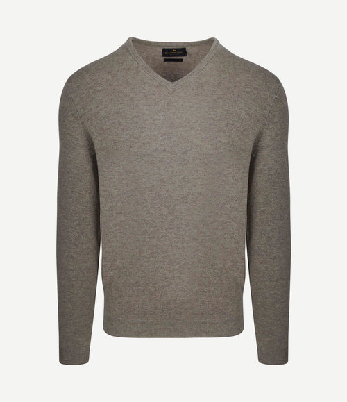 Pullover v-hals merinowol taupe