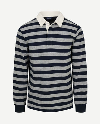 Rugby polo streep donkerblauw grijs