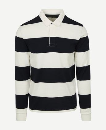 Rugby polo streep donkerblauw wit