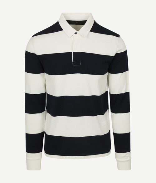 Steppin' Out rugby polo streep donkerblauw wit | Regular-fit