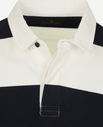 Rugby polo streep donkerblauw wit