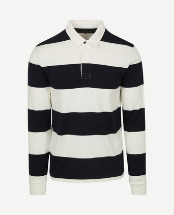 Rugby polo streep donkerblauw wit