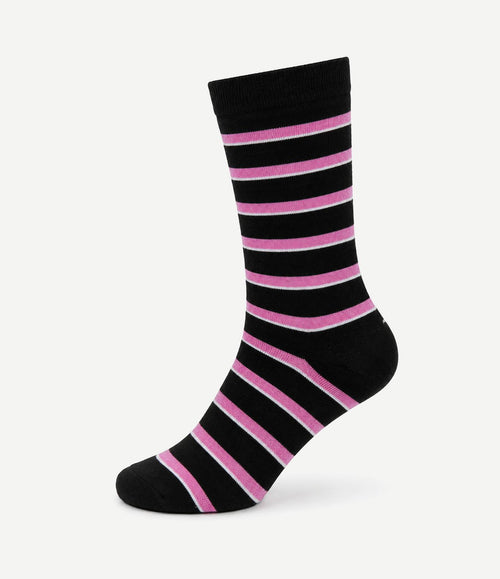 Sokken streep donkerblauw roze