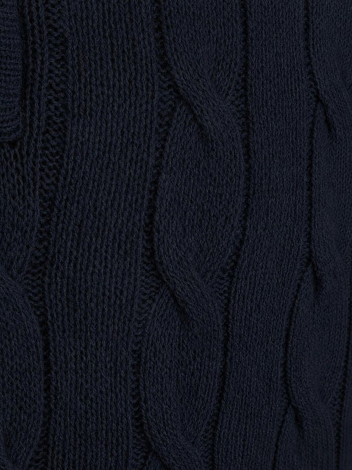 Lau pull merino halve rits cable donkerblauw