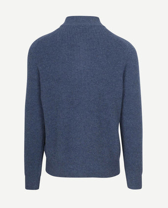 halve rits trui lamswol mid blauw