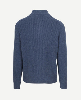 halve rits trui lamswol mid blauw
