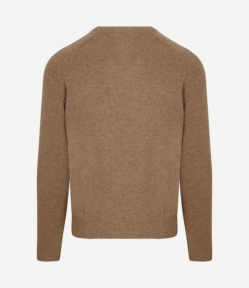 Trui v-hals lamswol camel