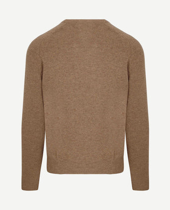 Trui v-hals lamswol camel