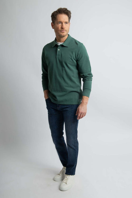 Longsleeve polo piqué klassiek donkergroen