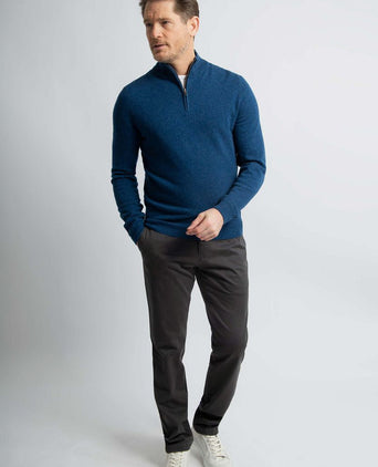 halve rits trui merinowol marine blauw