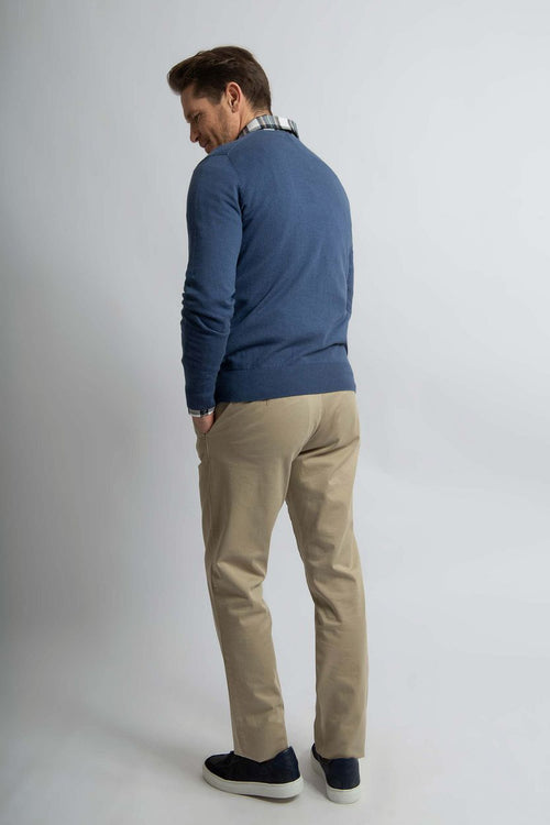 Trui cotton cashmere v-hals indigo blauw