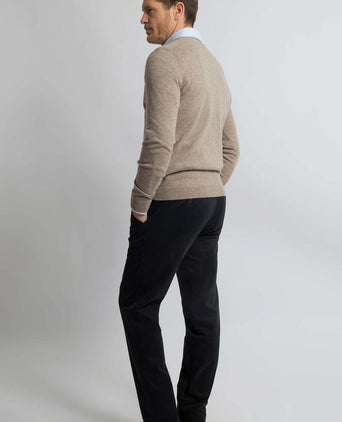 Pullover v-hals merinowol lichtbruin