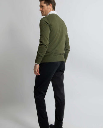 Trui cotton cashmere v-hals olijfgroen