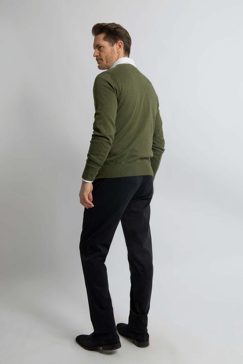 Trui cotton cashmere v-hals olijfgroen