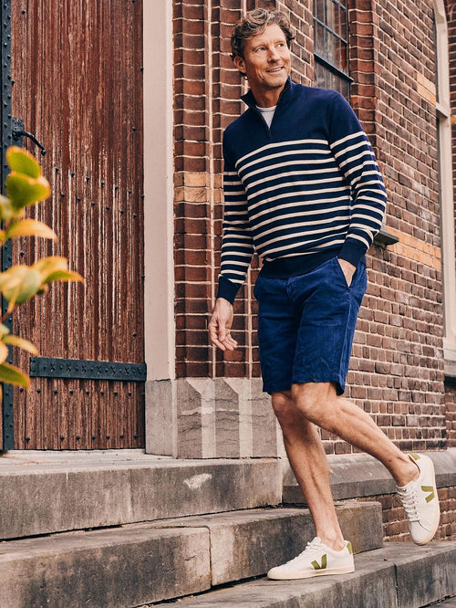 Half-zip trui breton stripe donkerblauw