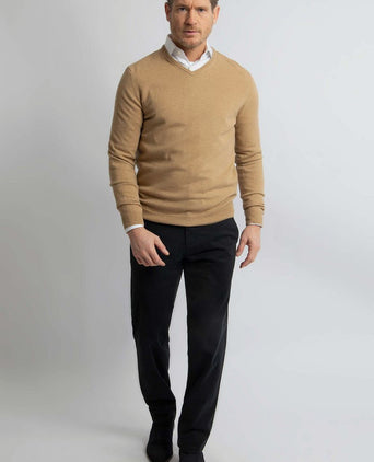 Pullover v-hals merinowol beige