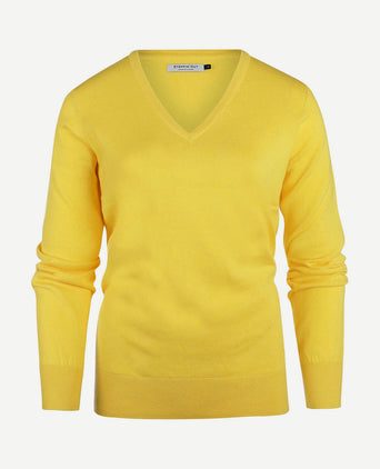Trui cashmere dames v-hals geel