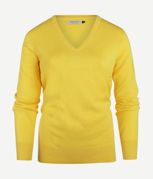 Steppin' Out trui cashmere dames v-hals geel | Regular-fit