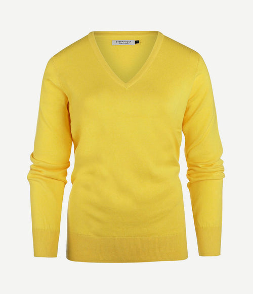 Trui cashmere dames v-hals geel