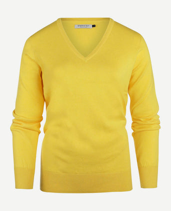 Trui cashmere dames v-hals geel