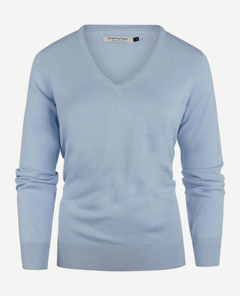 Steppin' Out trui cashmere dames v-hals lichtblauw | Regular-fit
