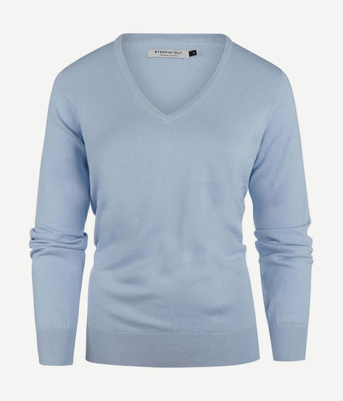 Trui cashmere dames v-hals lichtblauw