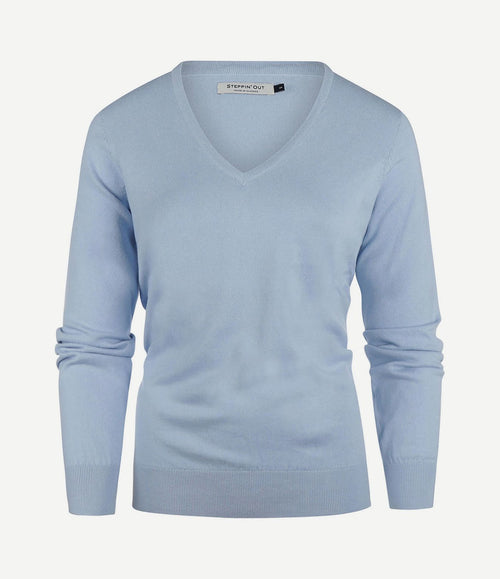 Trui cashmere dames v-hals lichtblauw