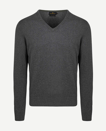 Trui cotton cashmere v-hals antraciet melange