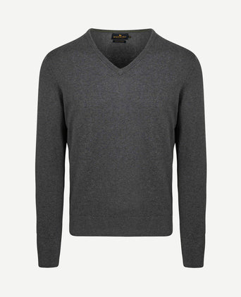 Trui cotton cashmere v-hals antraciet melange