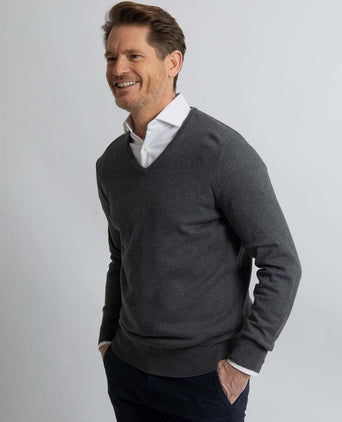 Trui cotton cashmere v-hals antraciet melange