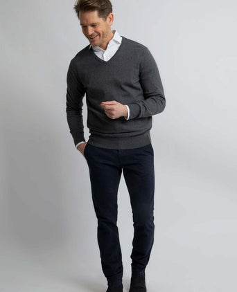 Trui cotton cashmere v-hals antraciet melange