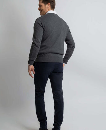 Trui cotton cashmere v-hals antraciet melange