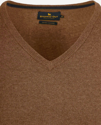 Trui cotton cashmere v-hals camel