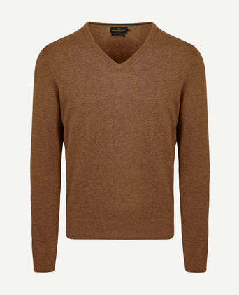 Trui cotton cashmere v-hals camel