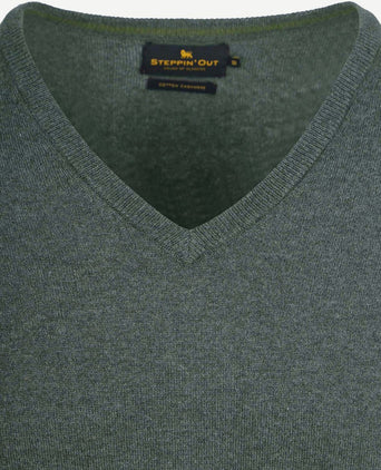 Steppin' Out trui cotton cashmere v-hals donkergroen | Regular-fit