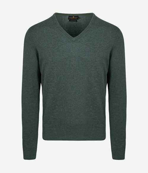 Steppin' Out trui cotton cashmere v-hals donkergroen | Regular-fit